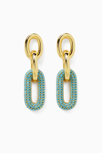 Sirene Pave Link Drop Earrings in Gold-plated Brass