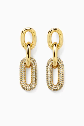Mini Link Pave Drop Earrings in Gold-plated Brass
