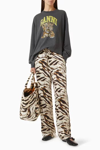 Zebra-print Pants in Satin