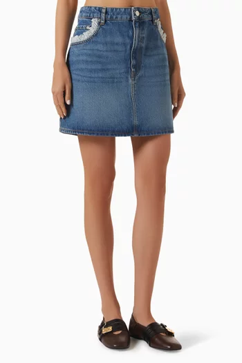 Lace-trim Mini Skirt in Denim