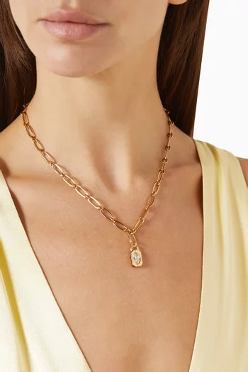 Bold Line Zircon Drop Charm Necklace in Gold-plated Brass