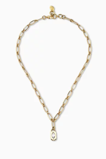 Bold Line Zircon Drop Charm Necklace in Gold-plated Brass