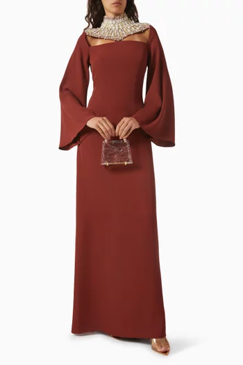 Embellished-neckline Gown