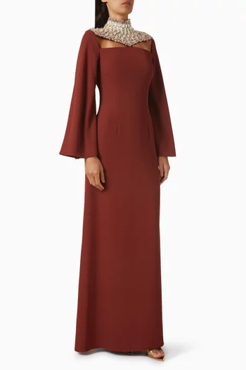 Embellished-neckline Gown