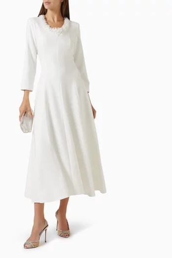 Embellished-neck Midi Dress