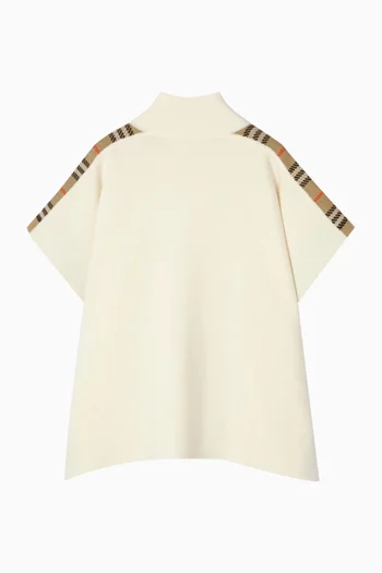 Check Trim Cape in Wool