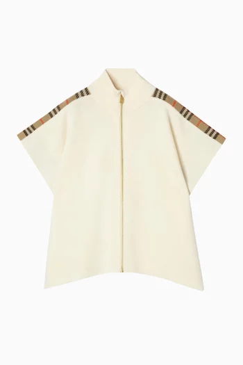 Check Trim Cape in Wool