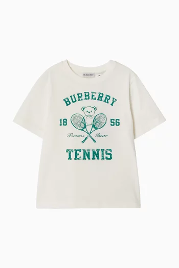 تي شيرت بطبعة دب وكلمة Tennis قطن