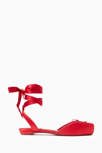 Cassia Lace-Up Ballerina Flats in Crepe Satin
