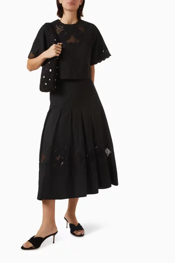 Fynnley Embroidered Midi Skirt in Cotton Poplin