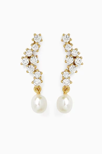 Cluster Ripple Pearl Drop Stud Earrings in 18kt Gold-Plated Sterling Silver