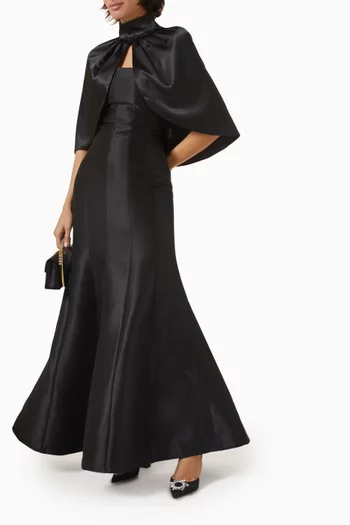 Tram Maxi Dress with Cape in Taffeta
