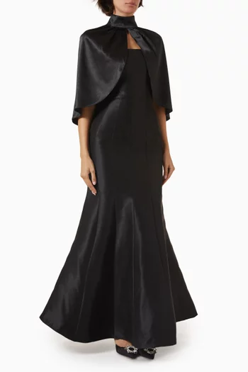 Tram Maxi Dress with Cape in Taffeta
