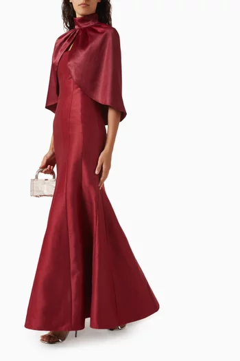 Tram Maxi Dress with Cape in Taffeta