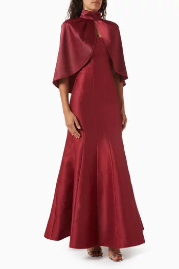 Tram Maxi Dress with Cape in Taffeta