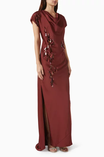 Embellished Slit Dress in Crepe