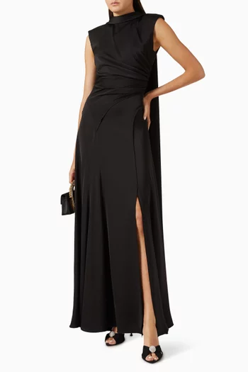 Draped Scarf Gown in Crepe & Chiffon