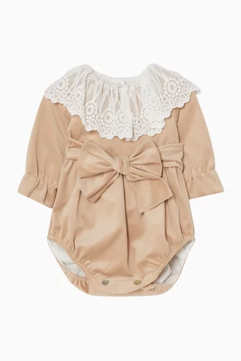 Bow Romper in Velvet & Tulle