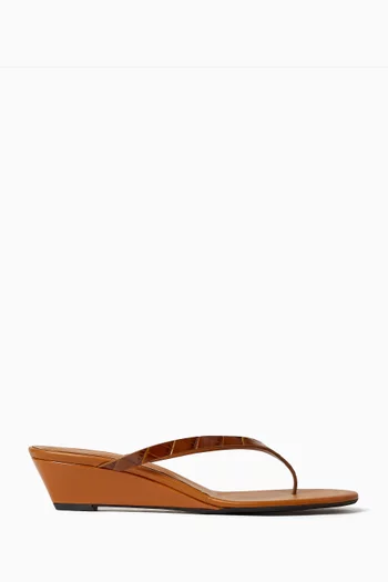 Scala Wedge Mules in Embossed Leather