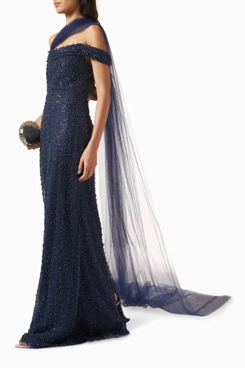Embellished One-shoulder Gown