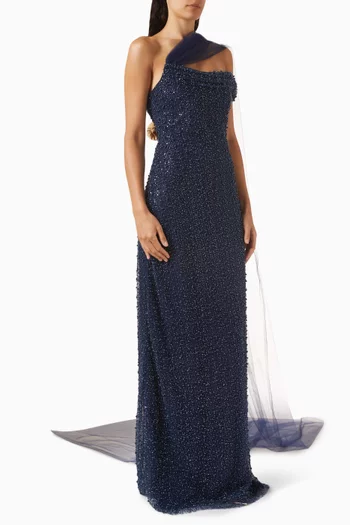 Embellished One-shoulder Gown
