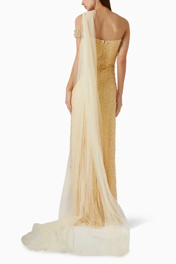 Embellished One-shoulder Gown