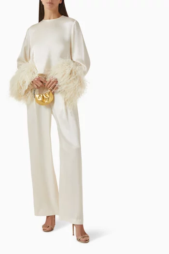 Feather-cuff Top in Satin