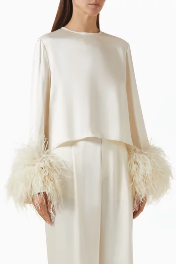Feather-cuff Top in Satin