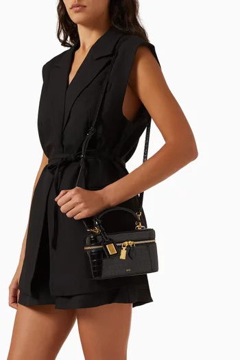 Cleo Box Shape Top-handle Bag in Croc-embossed Vegan Leather