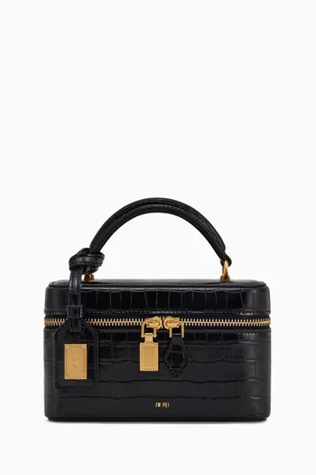 Cleo Box Shape Top-handle Bag in Croc-embossed Vegan Leather
