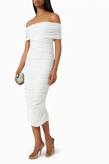 Cowl Neck Shirred Midi Dress