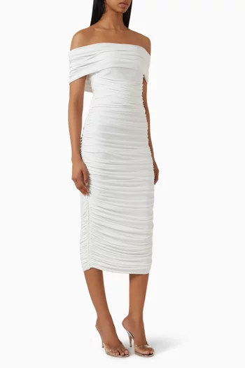 Cowl Neck Shirred Midi Dress