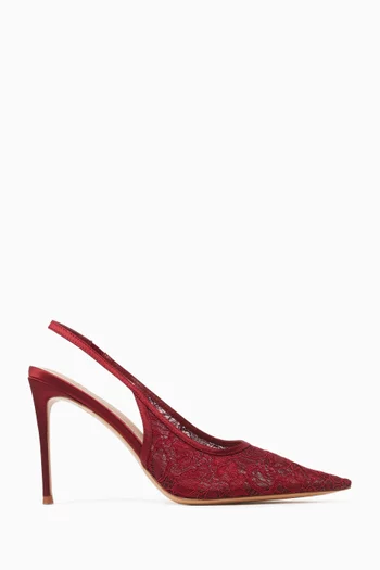 Hawa 100 Slingback Pumps in Lace & Satin