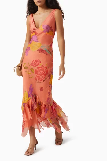Guava Flores Maxi Dress in Silk