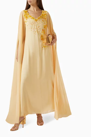 Floral-embroidered Cape Dress