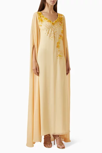 Floral-embroidered Cape Dress