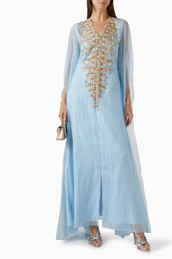 Embroidered Cape Dress in Organza
