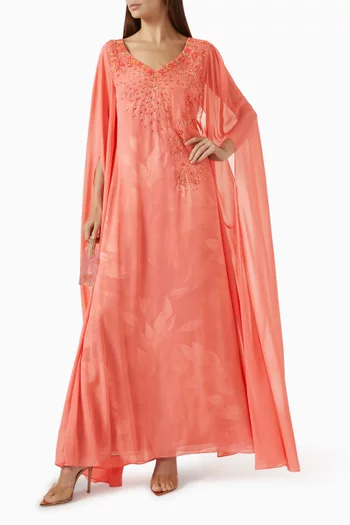 Embellished Cape Dress in Chiffon