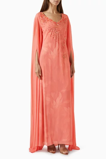 Embellished Cape Dress in Chiffon
