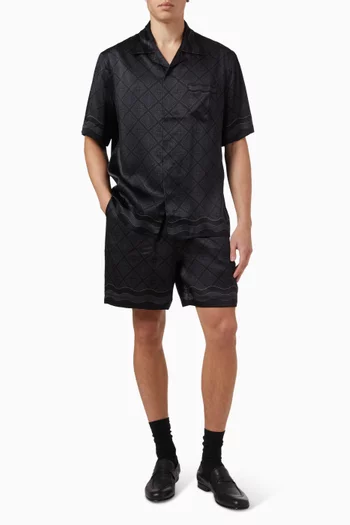 Monogram-print Shorts in Silk Twill