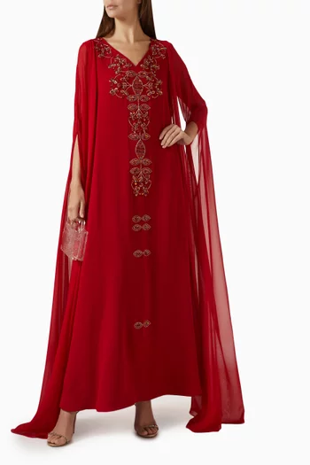Embellished Cape Dress in Chiffon & Crepe