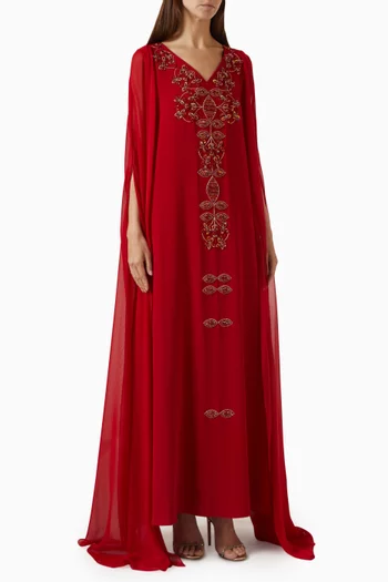 Embellished Cape Dress in Chiffon & Crepe