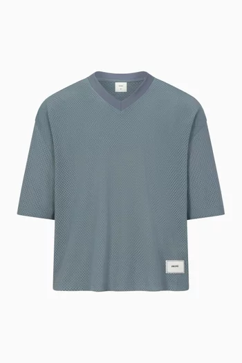 V-neck Cropped Jersey T-shirt in Mesh