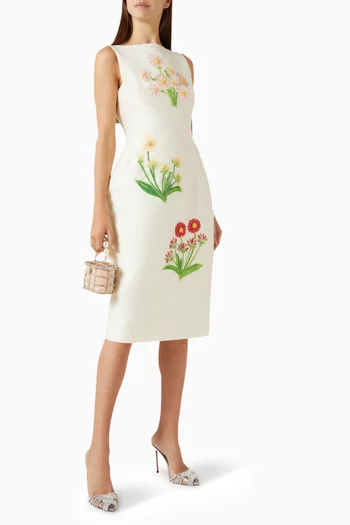 Eleanor Embellished Midi Dress in Wool-blend
