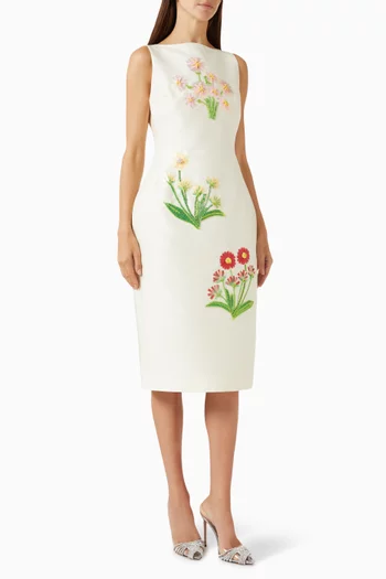 Eleanor Embellished Midi Dress in Wool-blend