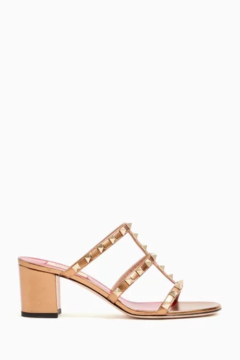 Rockstud 60 Slide Sandals in Laminated Leather
