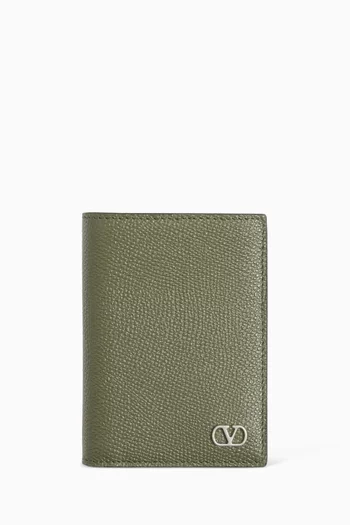 VLogo Signature Card Holder in Grainy Calfskin