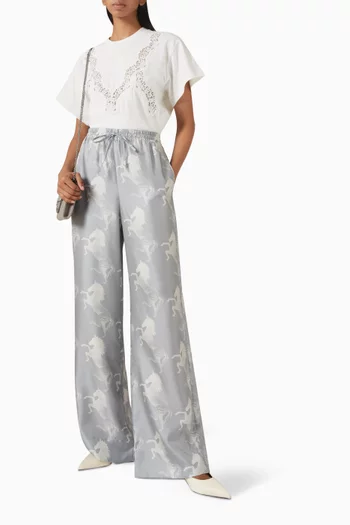Horse-print Wide-leg Pants in Silk-twill