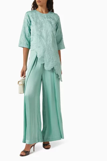 Embroidered Top & Pants Set in Satin