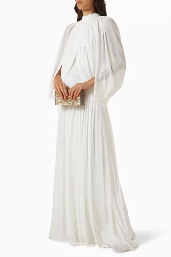 Enza Pleated Cape Gown in Soft-jersey